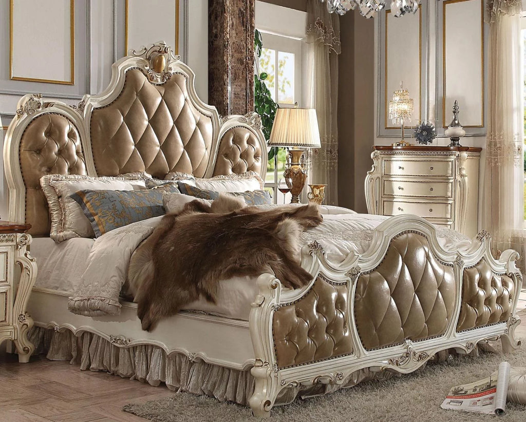 Antique Pearl Brown Upholstered King Bed Set 5P K156