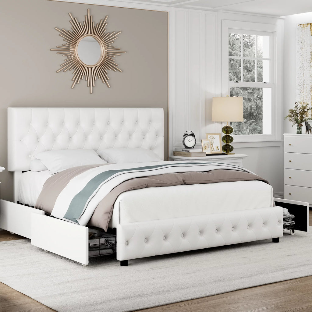 Queen Size Velvet Storage Bed with 4 Drawers G1746