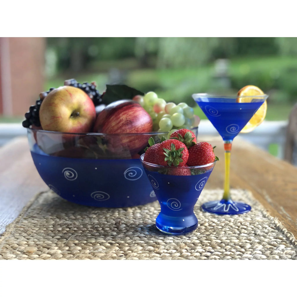 Blue and White Hand Painted Martini Drinking Glasses Set of 2 7.5 oz K999