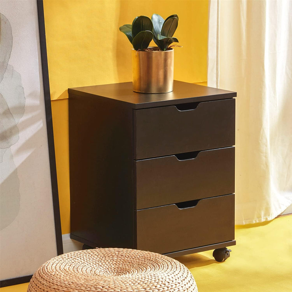 3 Drawer Wood Rolling Office Filing Cabinet (Dark Walnut) Y405313