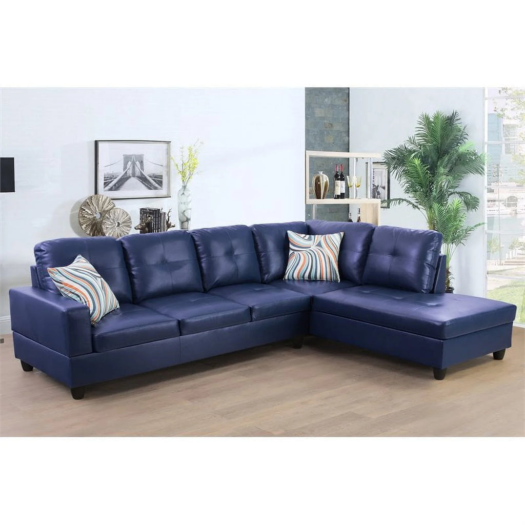 Blue Faux Leather Right Sectional Sofa K5883