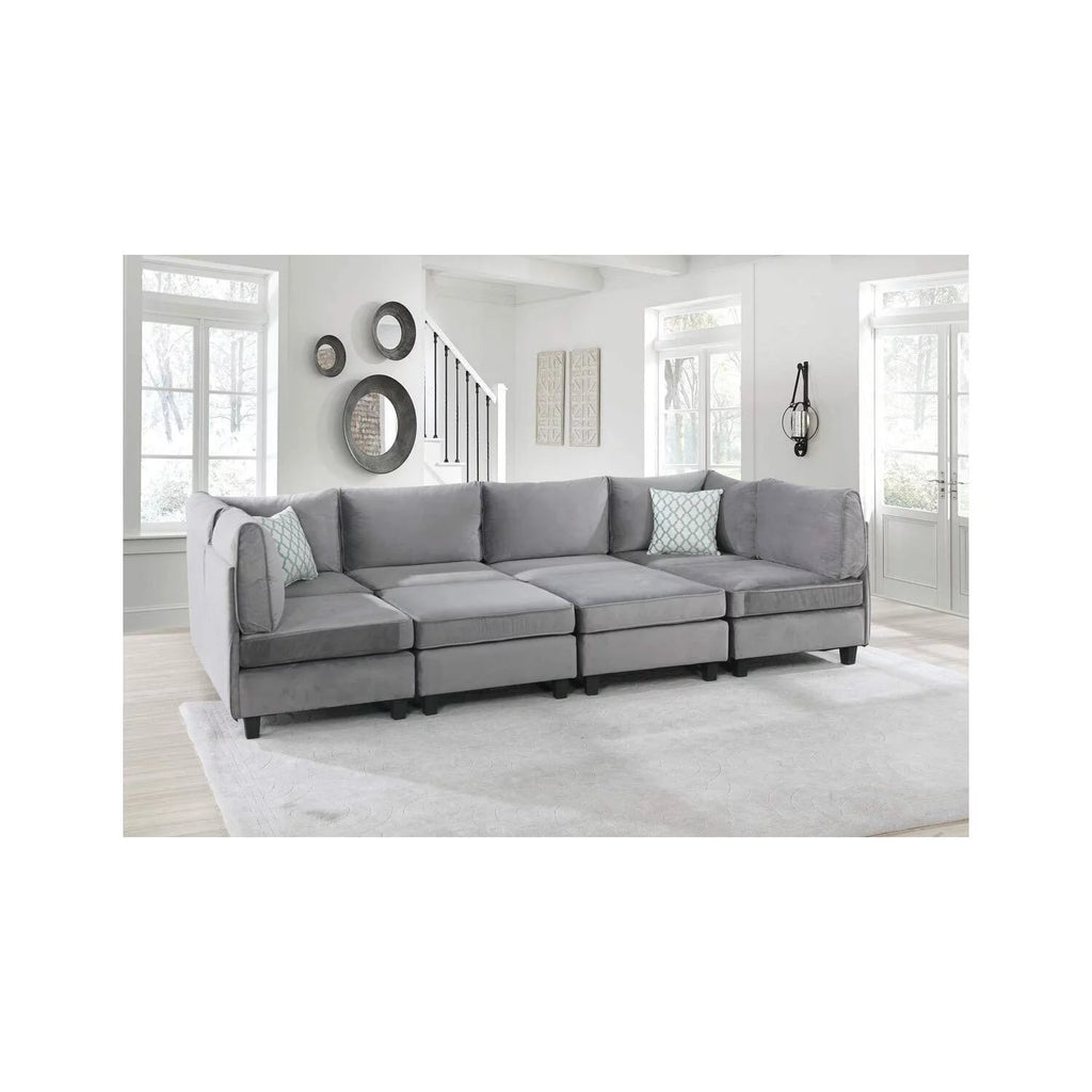 Gray Velvet 8Pc Modular Sectional Sofa I184