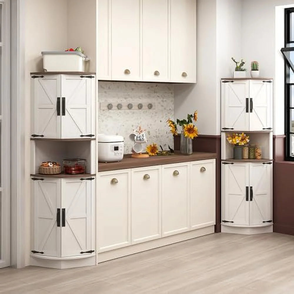 64.8" Tall White Corner Cabinet with 4 Doors and 5 Shelves B8849