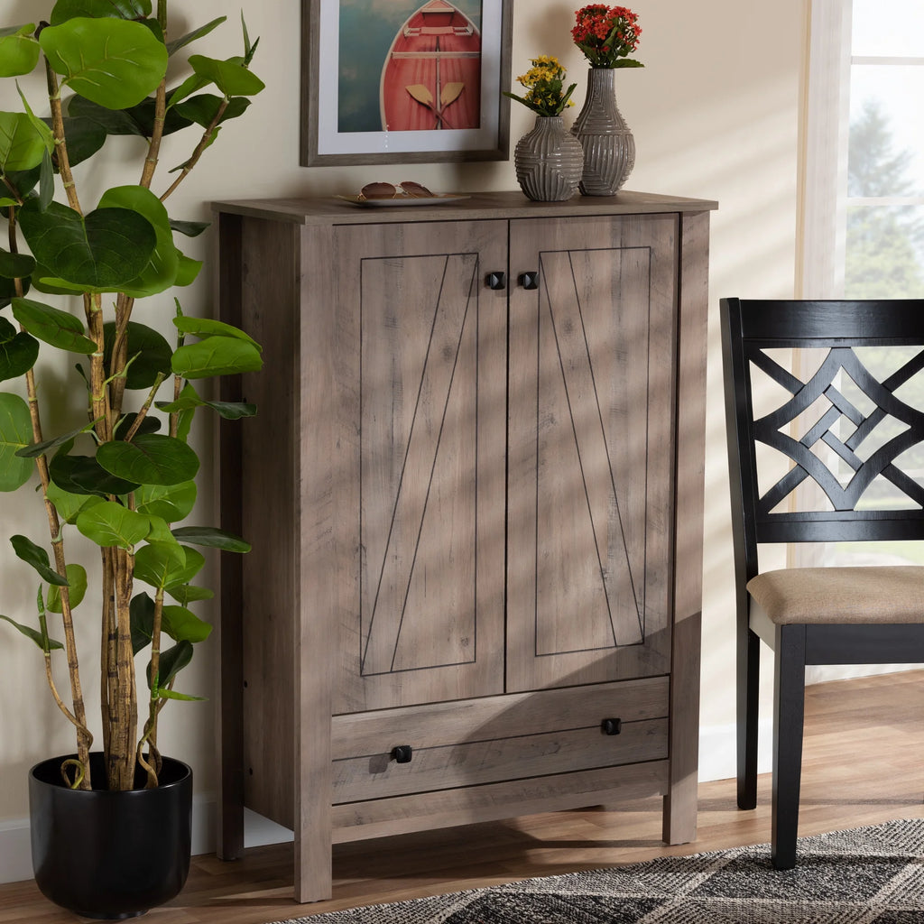 Natural Oak Finished Wood 1-Drawer Shoe Cabinet Q6436