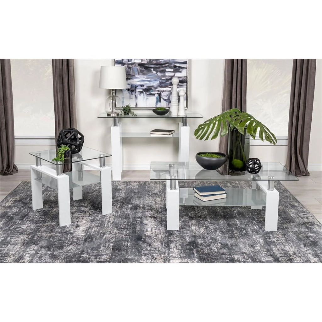 White Metal Glass Top Sofa Table with Shelf H4816