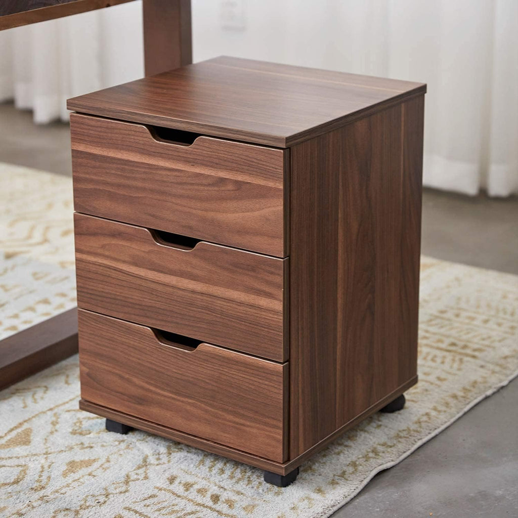 3 Drawer Wood Rolling Office Filing Cabinet (Dark Walnut) Y405313