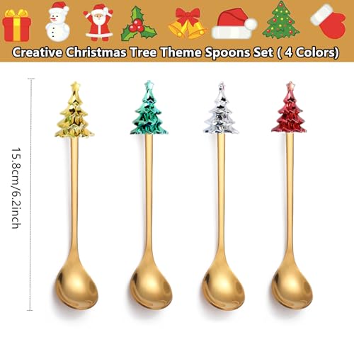 4Pcs Christmas Spoons Stainless Steel Gold Y3995
