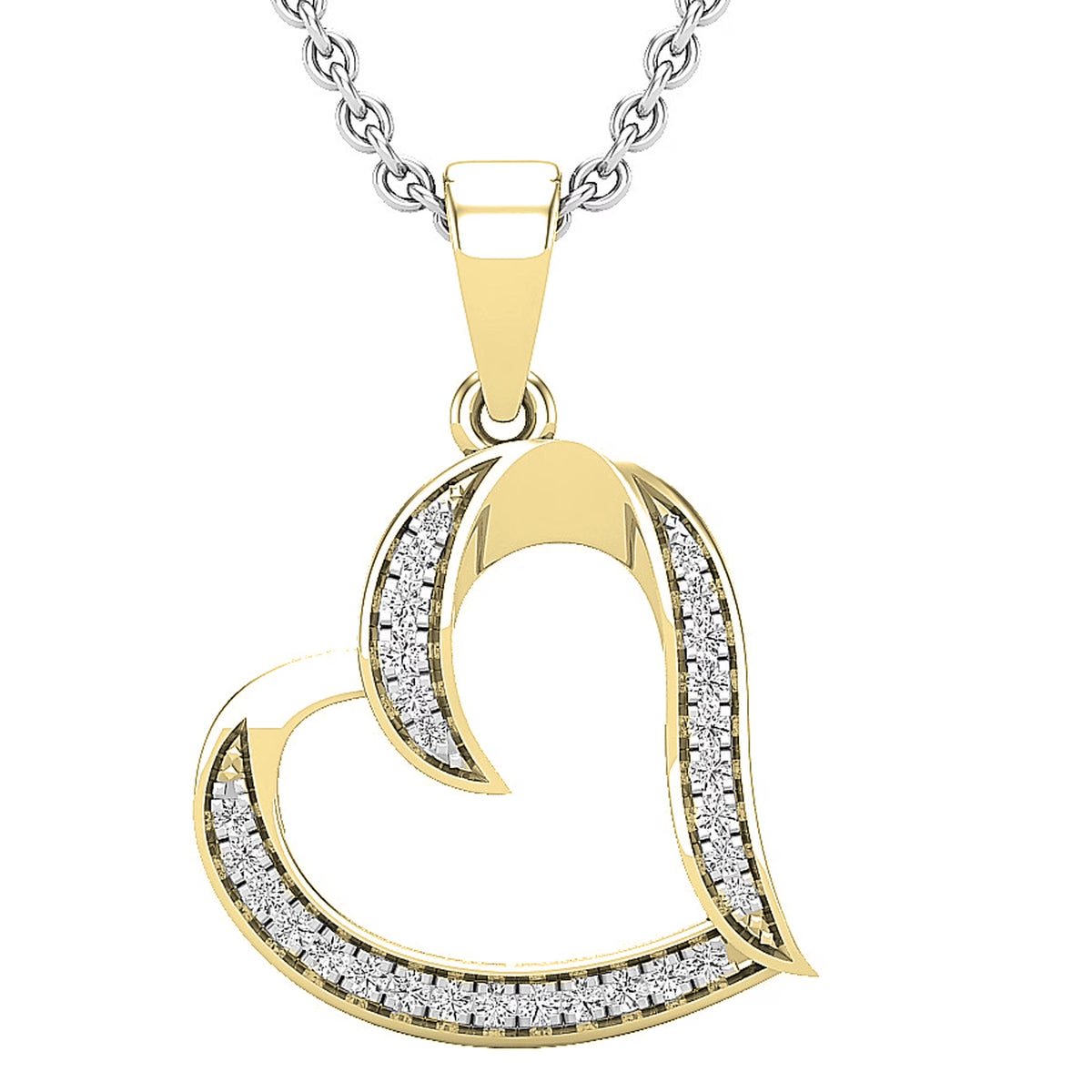 Round White Diamond Heart Pendant with 18 Inch Silver Chain in 10K Yellow Gold D25627