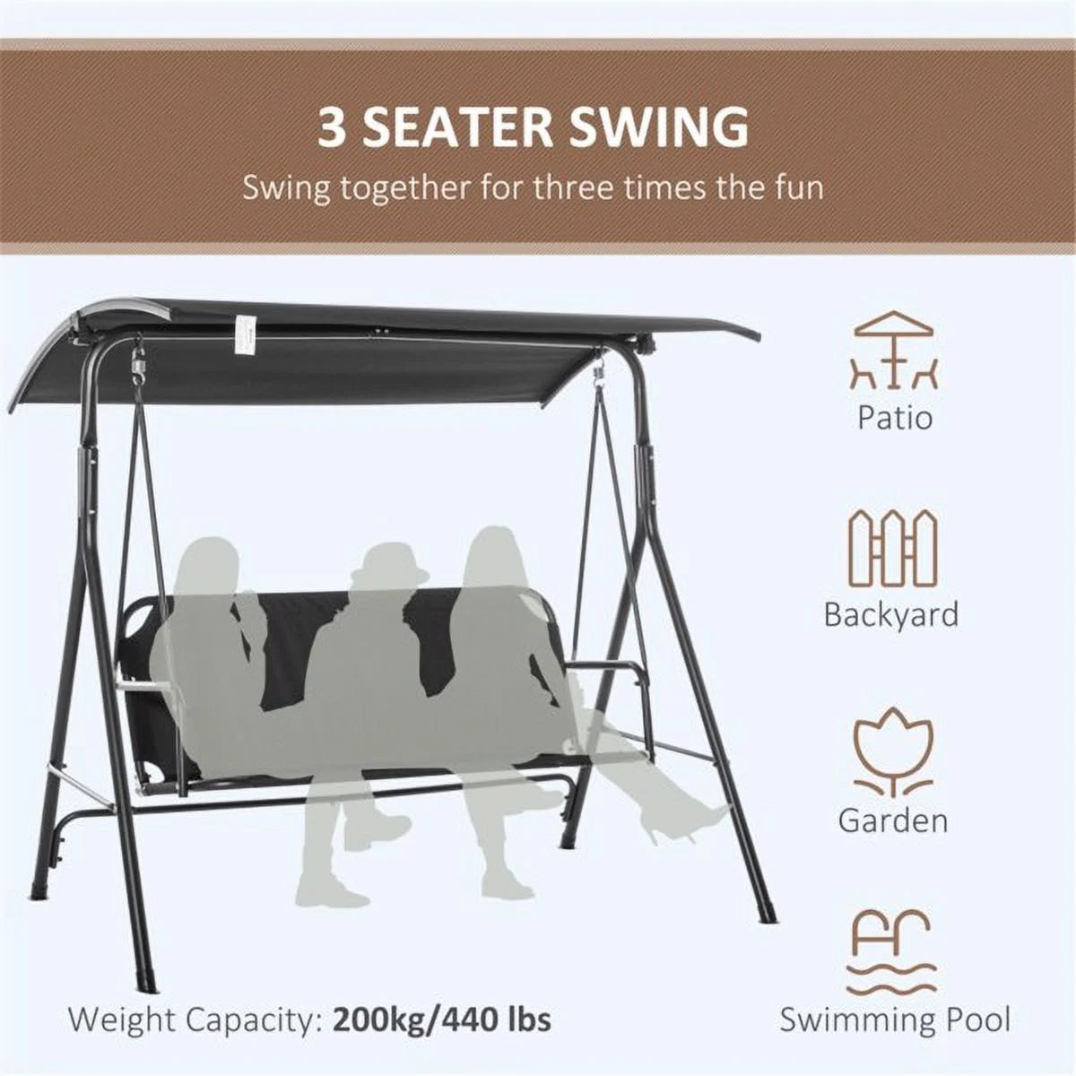 Black 3-Person Porch Swing X76557