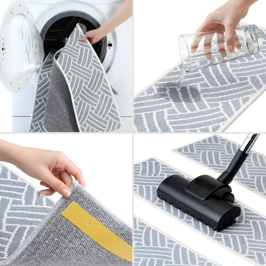 9x22 x 28x22 Cotton Anti-Slip Carpet Stair Treads with Double Adhesive Tape W2605