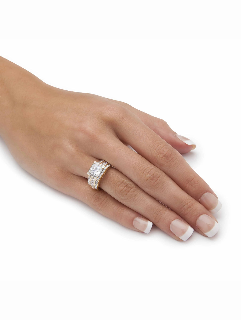 Princess-Cut Cubic Zirconia Halo Engagement Ring in 18k Gold-plated Sterling Silver C437492