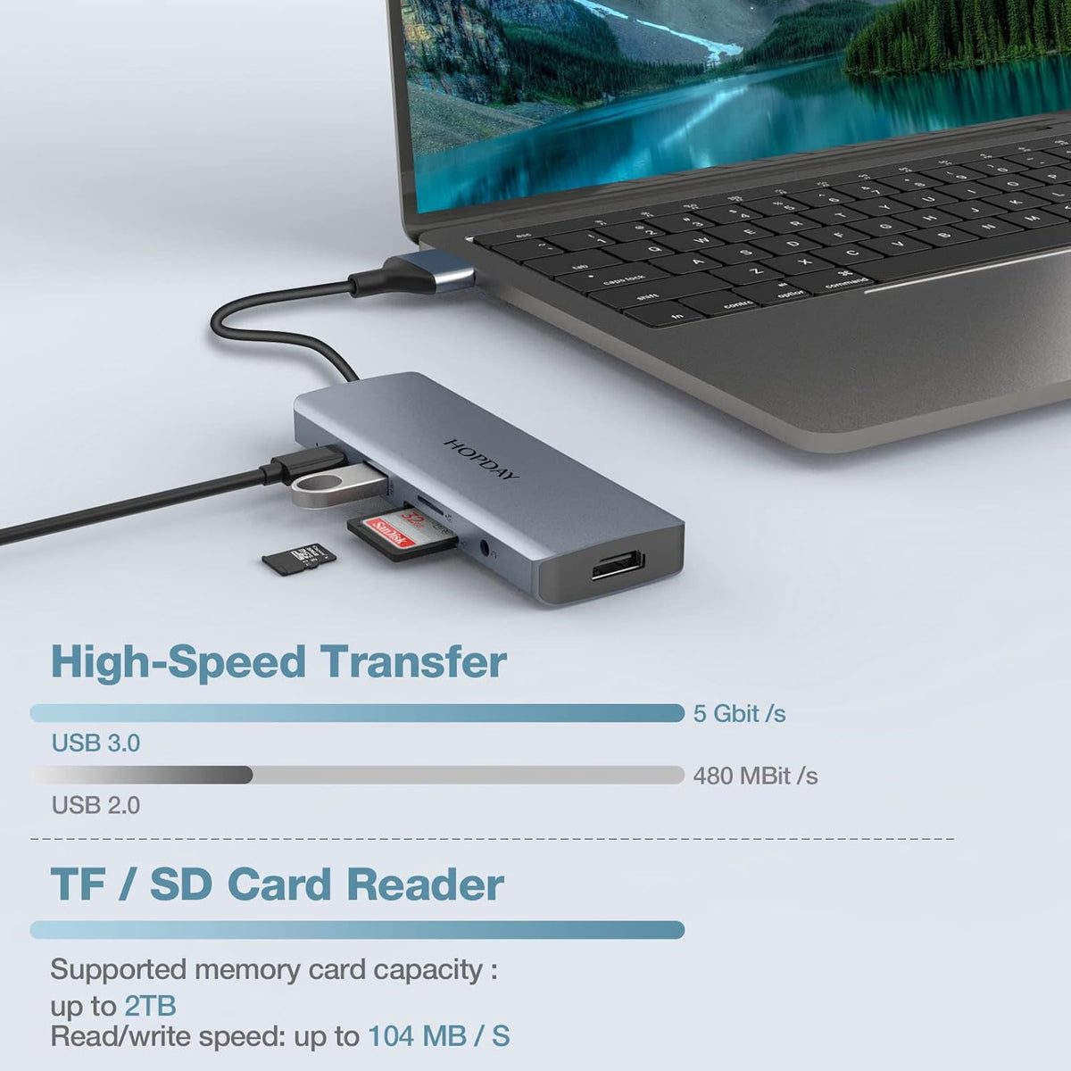 9 in 2 USB C Hub with 4K HDMI, 100W PD, USB 3.0, SD/TF Card Reader, 3.5mm Audio H94739