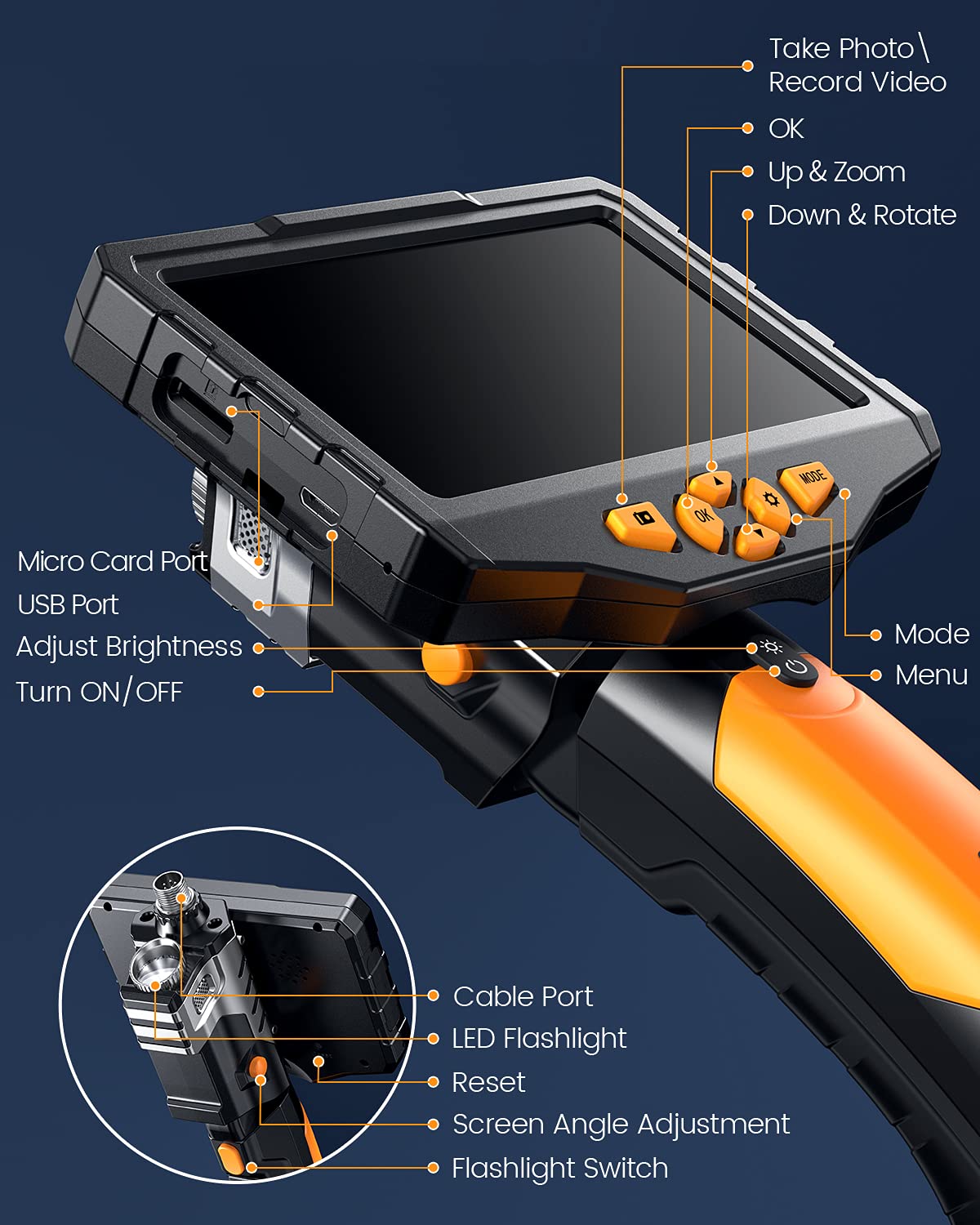 16.4ft Waterproof Flexible Borescope Inspection Camera with Light R439