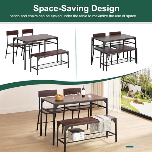 Black Dining Table Set with Bench and Chairs V26726
