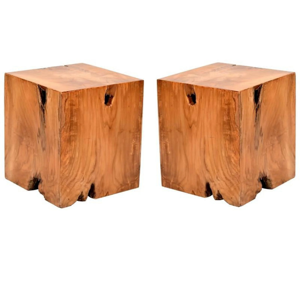 Teak Finish Outdoor Side Table Set of 2 C9884