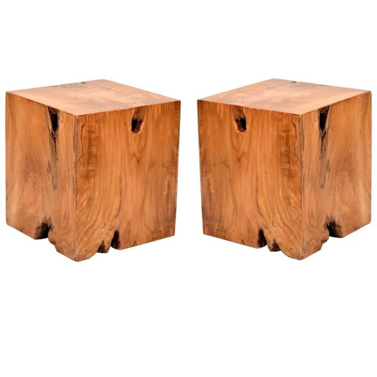 Teak Finish Outdoor Side Table Set of 2 C9884