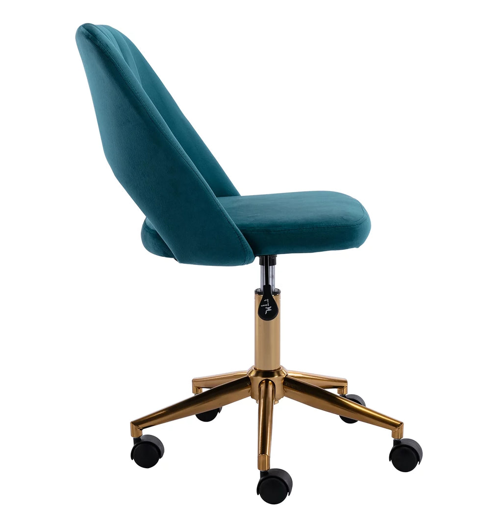Green Tufted Fabric Task Chair with Gold Base and Wheels W1071