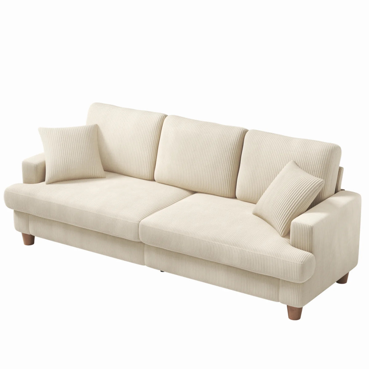 Beige 87" Corduroy 3 Seater Sofa with 2 Pillows L11369