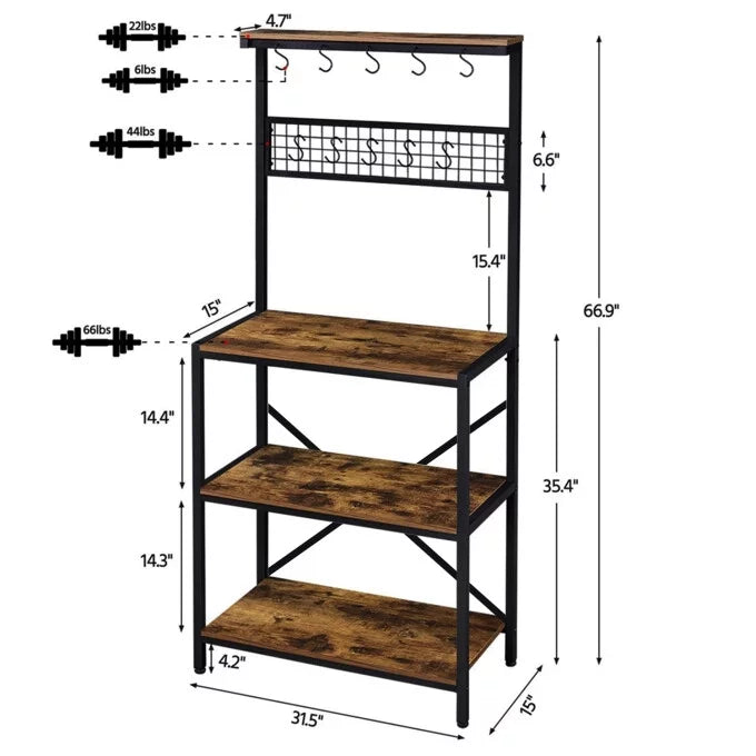Baker's Rack Kitchen Island with Hooks Microwave Stand Q7668