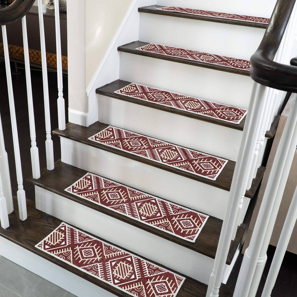 9x22 x 28x22 Cotton Anti-Slip Carpet Stair Treads with Double Adhesive Tape W2605