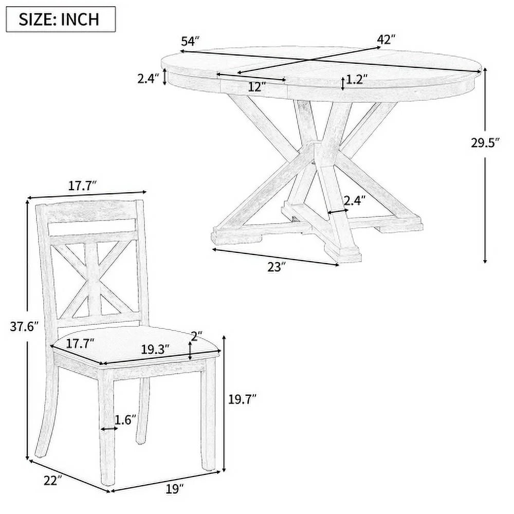 5-Piece Extendable Round Dining Table Set with 4 Upholstered Chairs V337572