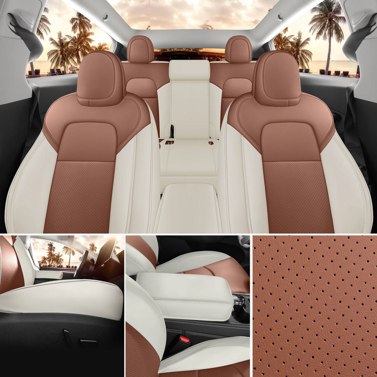 Brown and Beige Car Seat Cover S891