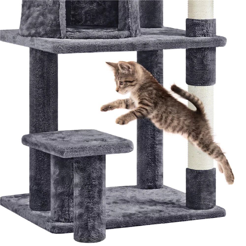 57" Multi Level Cat Tree with Basket & Condo & Scratching, Dark Gray N716150