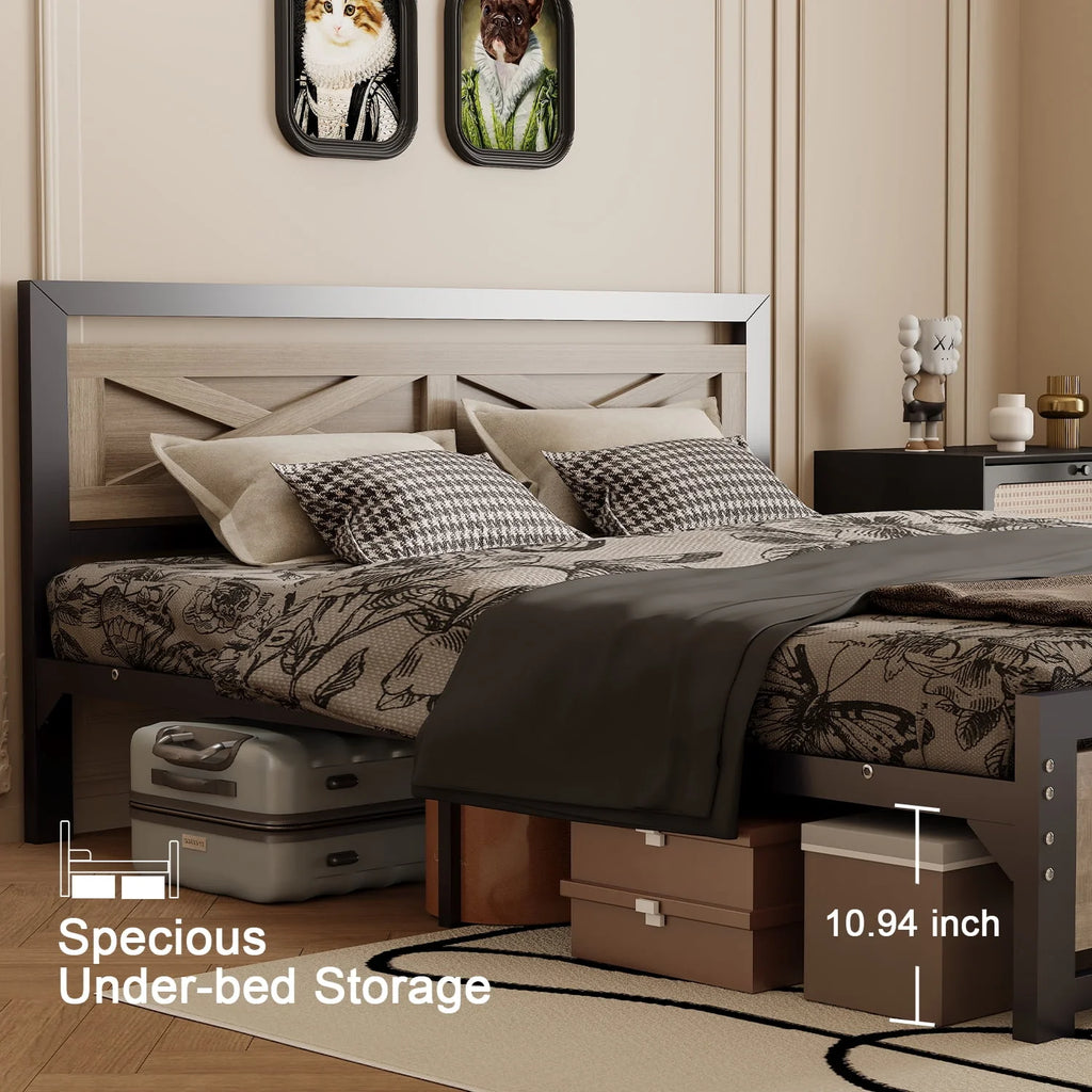 Platform Bed Frame with Headboard, Twin Size Bed N970