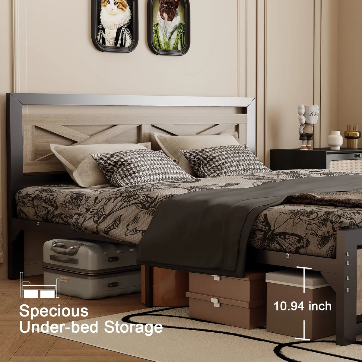 Platform Bed Frame with Headboard, Twin Size Bed N970
