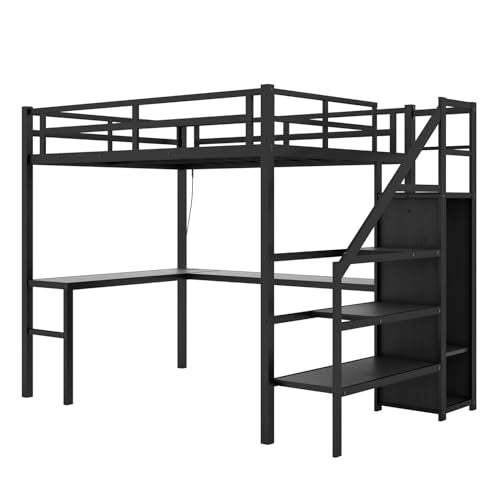 Twin XL Black Metal Loft Bed with Desk X1213
