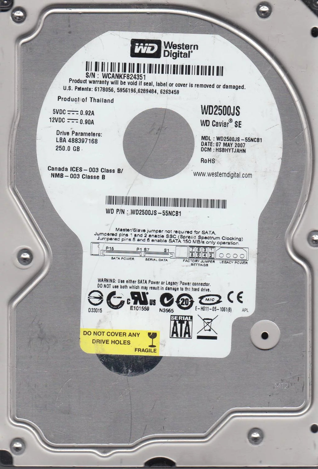 250GB SATA 3.5 Hard Drive J3187