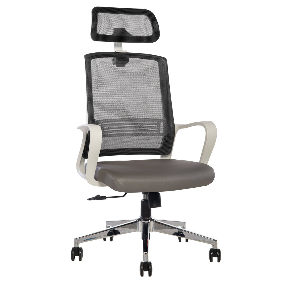 Ergonomic Mesh/Fabric High-Back Task Chair with Headrest, Black/Gray/White I3204