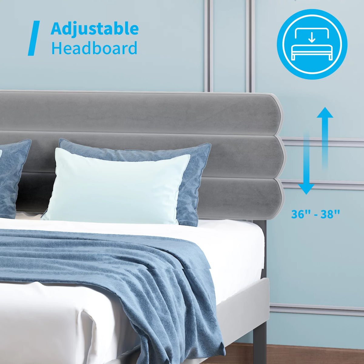 Full Size Platform Bed Frame with Adjustable Upholstered Headboard D892