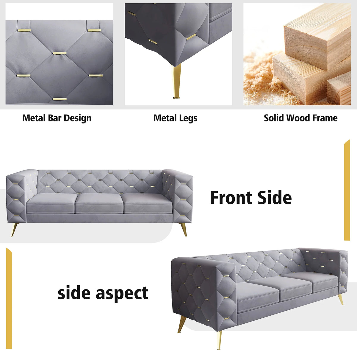 3 Piece Gray Velvet Sofa I964723