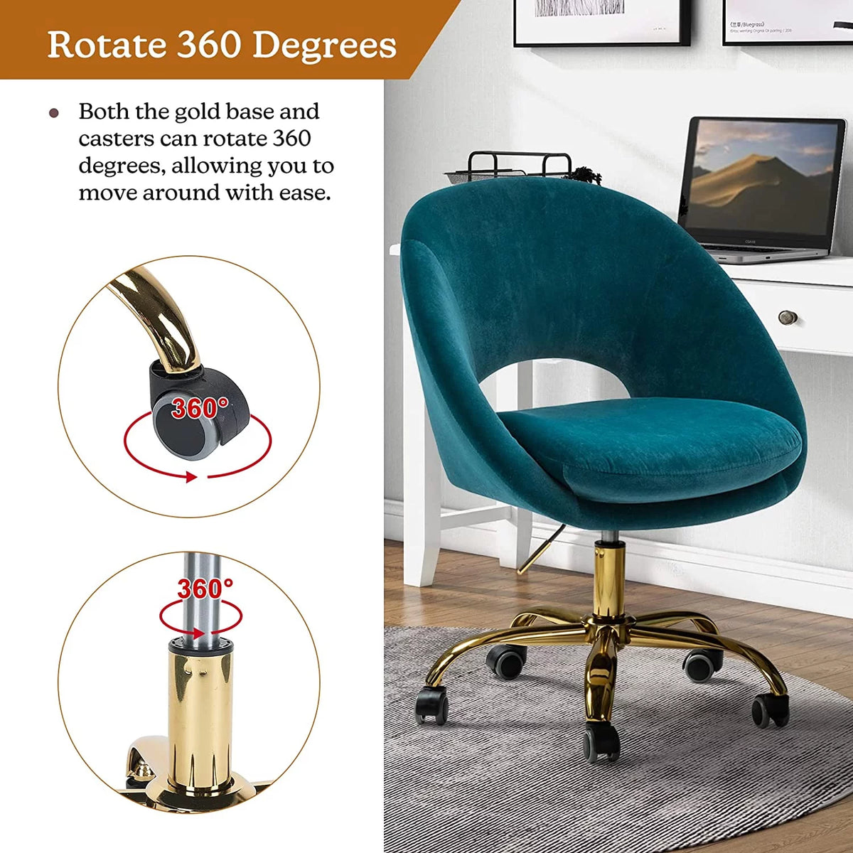 Teal Velvet Upholstered Desk Chair A965