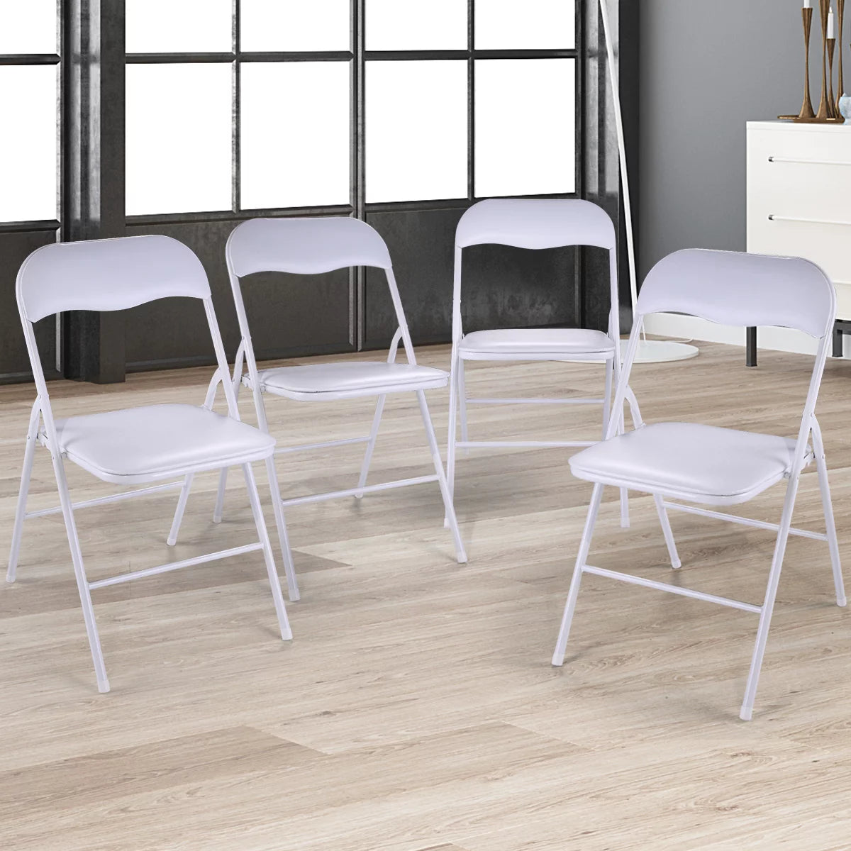 White Set of 4 Stackable Plastic Folding Chairs J192007