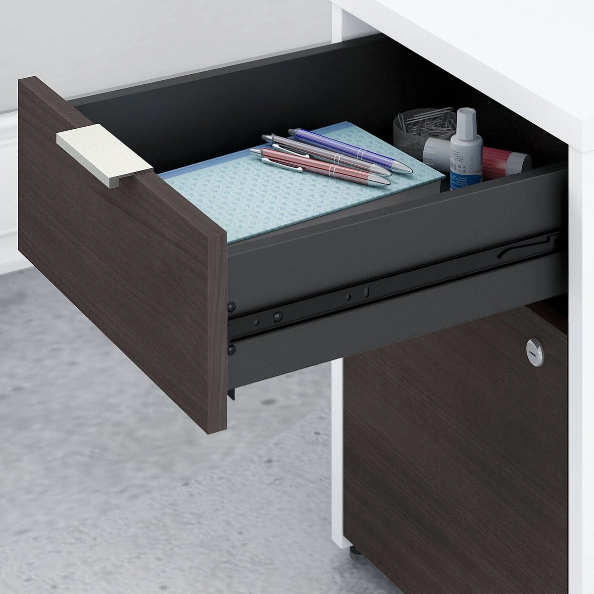 72W L Shaped Desk in White and Storm Gray C14895