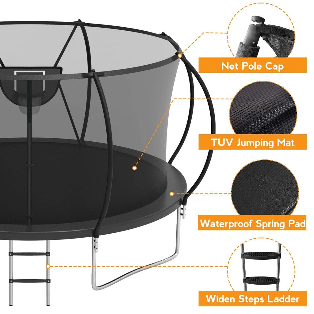 10FT 12FT 14FT 16FT Trampoline with Basketball Hoop & Light M190
