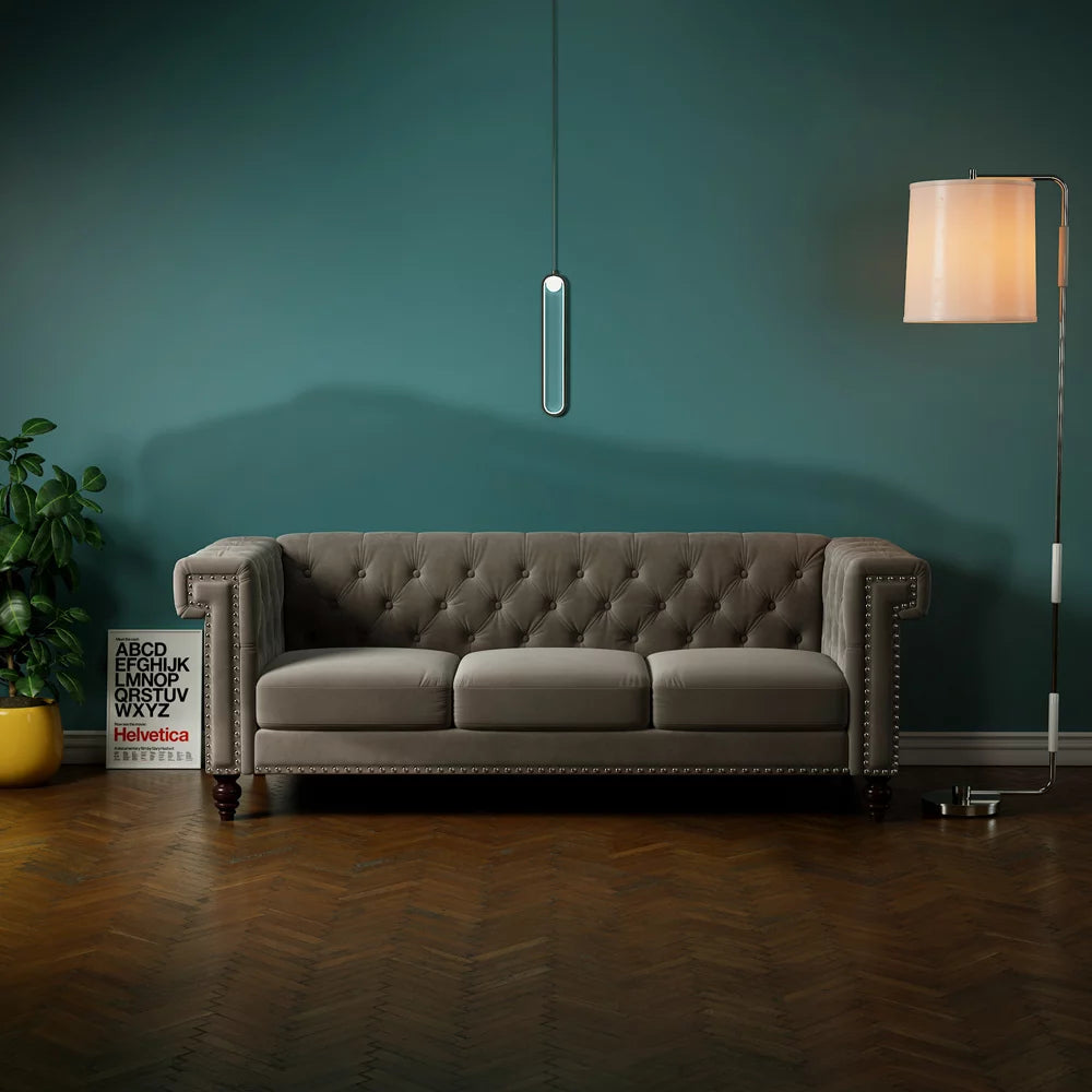 3 Seater Velvet Sofa with 3 Pillows N78268