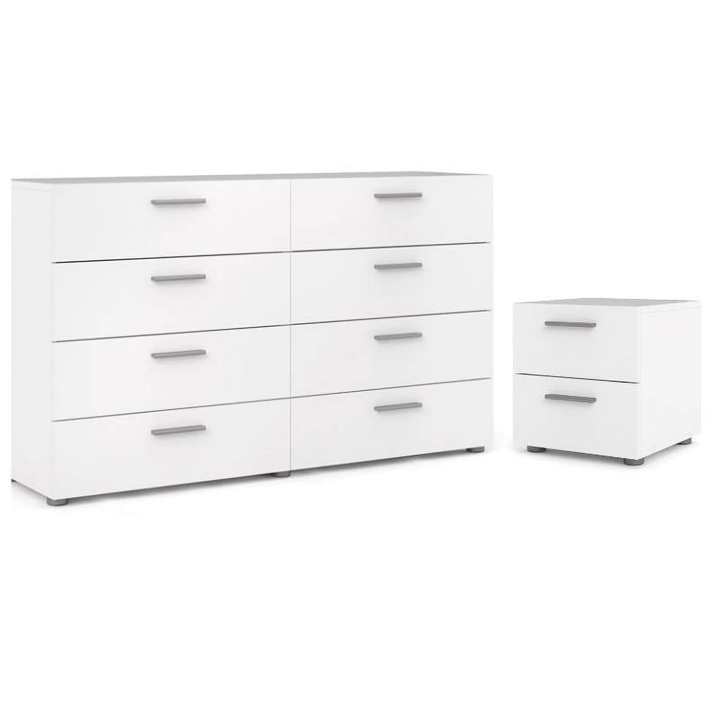 White 2 Piece 8 Drawer Double Dresser and Nightstand Bedroom Set G661