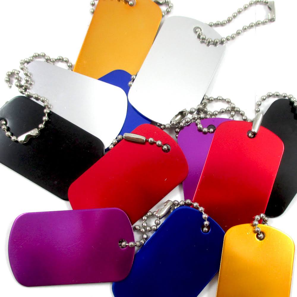 Engravable Anodized Aluminum Dog Tags with Chain Q15099