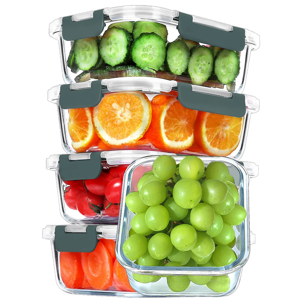 5-Pack 36 Oz Glass Food Storage Containers with Locking Lids G76683