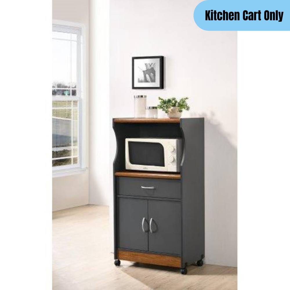 Oak Microwave Kitchen Cart with Drawer and 2-Door Cabinet M168