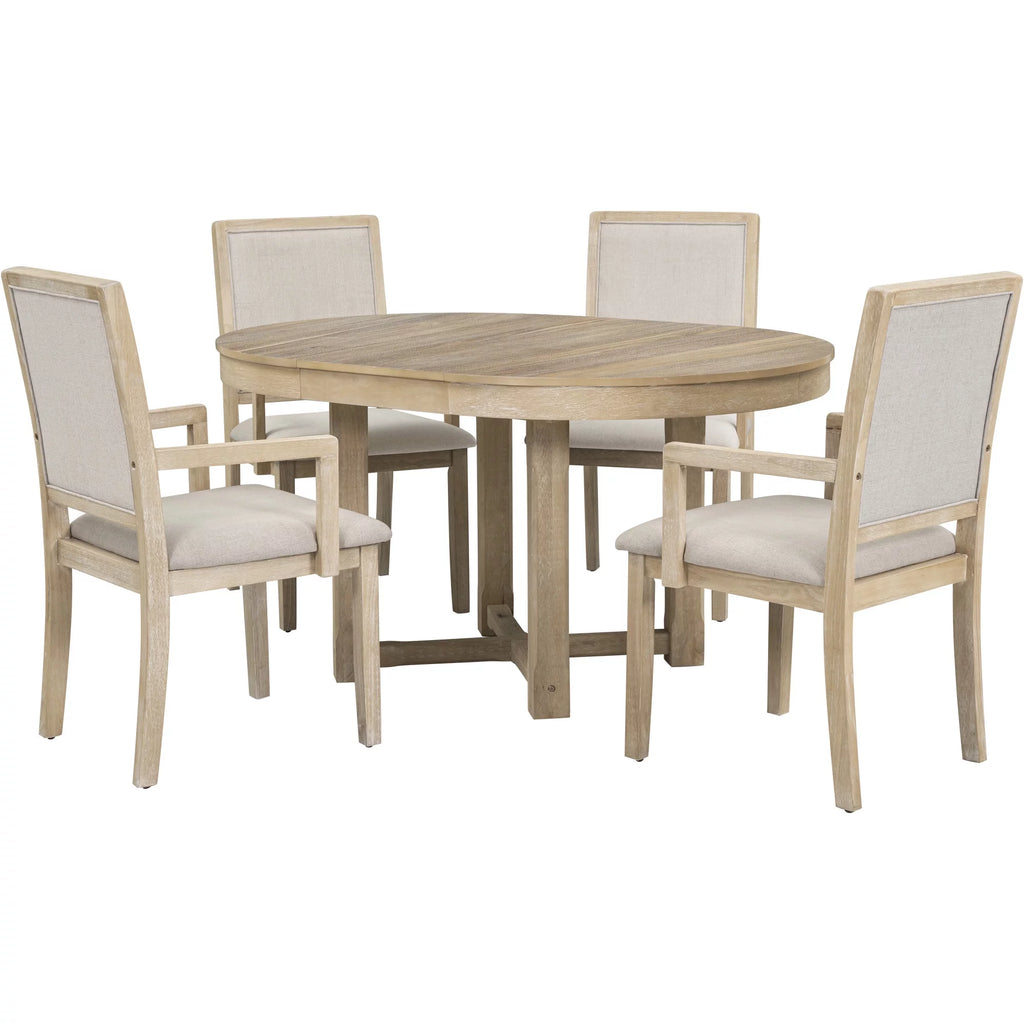 5-Piece Extendable Wood Dining Table Set with 4 Upholstered Chairs W753