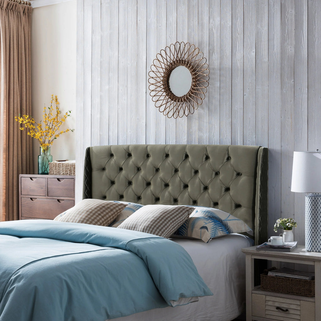 Navy Blue Velvet Queen Headboard Y956