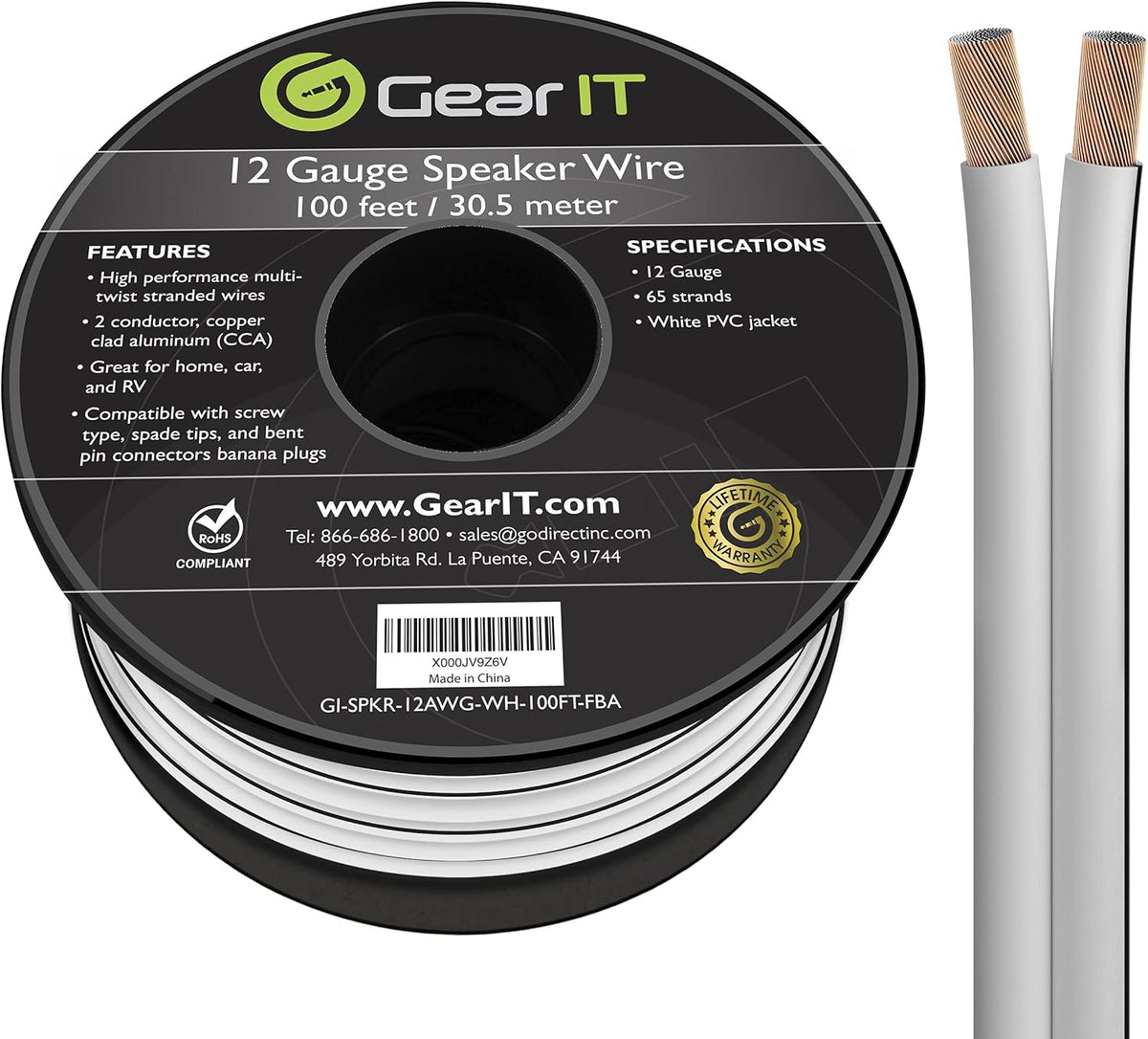 12 AWG Speaker Wire Cable 100 Feet White Pack of 2 D9965