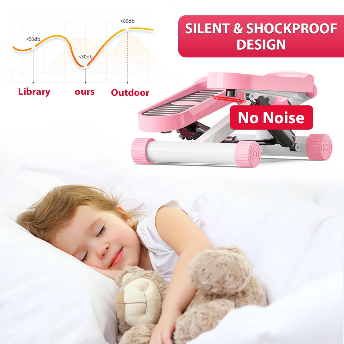 Pink Portable Mini Stepping Machine with Resistance Band Q48337