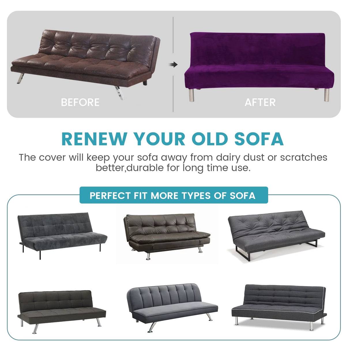 Stretch Futon Cover Armless Sofa Bed Cover V241118