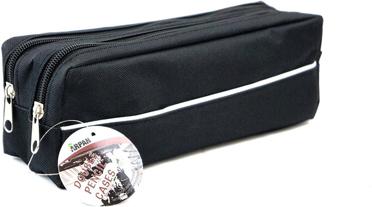 X-Large Double Zip Fabric Pencil Case (Black) D224690