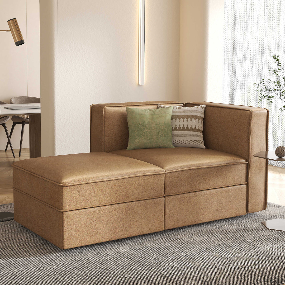 Modular Sectional Couch Sofa with Reversible Storage Chaise, Caramel Brown P530934
